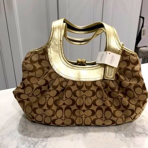 Coach Signature Khaki Gold Handbag BKHGD NWT